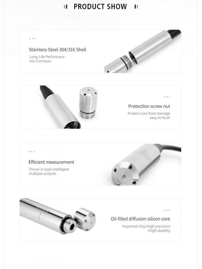 রুইজিয়া থ্রো-ইন ডুবযোগ্য জল স্তর সেন্সর চাপ স্তর ট্রান্সমিটার ওয়াটার ট্যাঙ্ক স্তর ট্রান্সডুসার 2